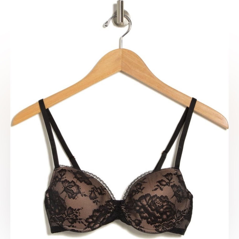 NWT Skarlett Blue Whimsical Demi T-Shirt Bra with Black Floral Lace size 32A